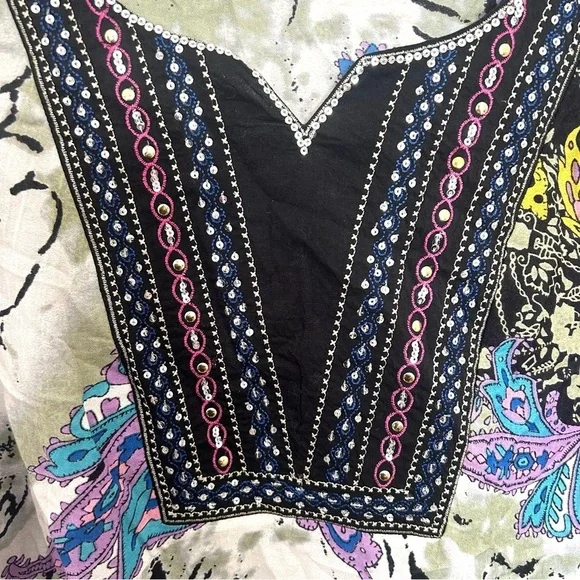 J. Peterman Embroidered Beaded Blouse Top Tunic Boho Festival Resort Size Medium - Picture 6 of 15